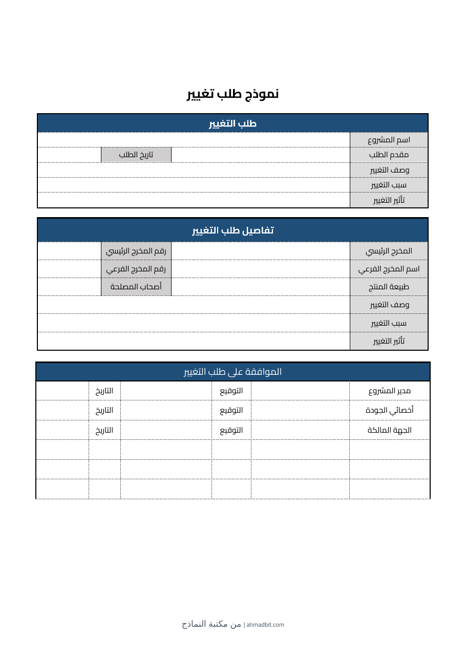 معاينة نموذج طلب التغيير