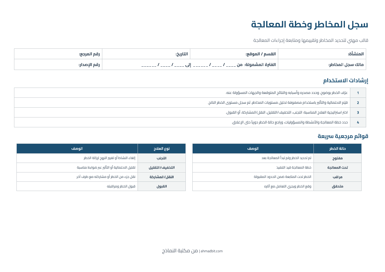 معاينة سجل المخاطر وخطة المعالجة