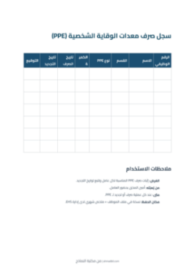 معاينة سجل صرف معدات الوقاية الشخصية (PPE)